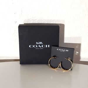 COACH Logo Gold Plated Hoop Earrings W/ Box